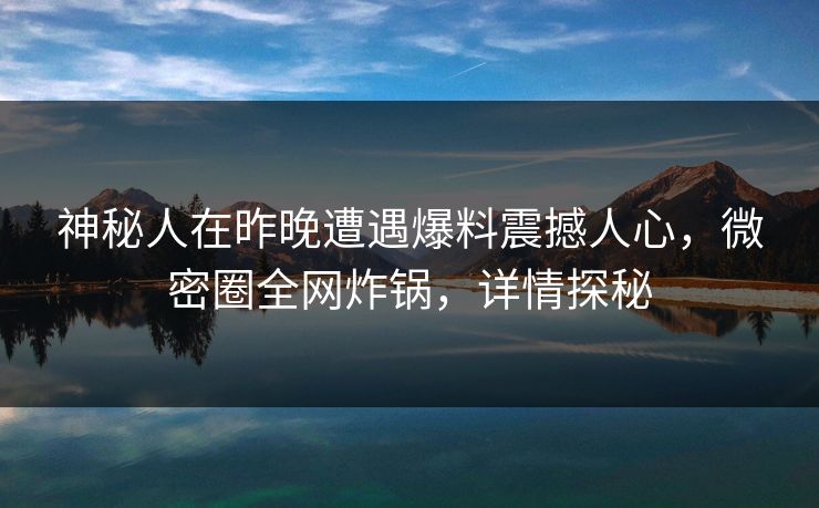 神秘人在昨晚遭遇爆料震撼人心，微密圈全网炸锅，详情探秘