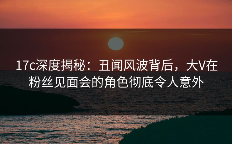 17c深度揭秘：丑闻风波背后，大V在粉丝见面会的角色彻底令人意外